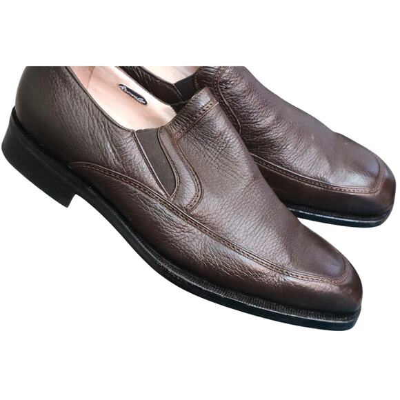 Avante Brown Leather Loafers Mens Dress Shoes 11W Wide Slip on Square Toe Work - Picture 1 of 8